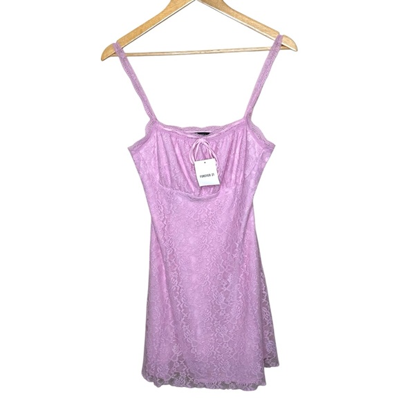 Forever 21 Short LE Lace Pink Blossom Mini Dress Large NWT - Picture 4 of 12